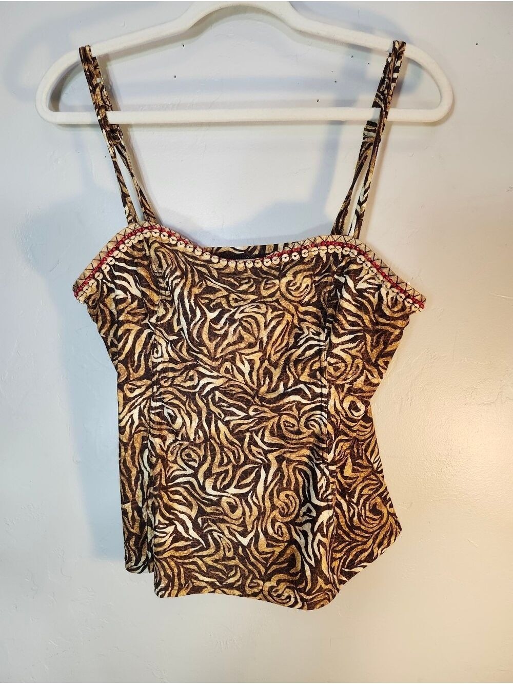 Christina Animal-Print Spaghetti Strap Camisole with Embossed Trim - Picture 1 of 6